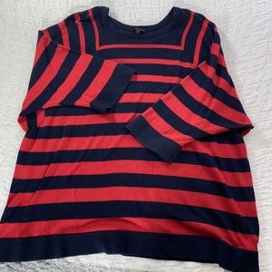 J. Jill Sweater Womens 3X Scoop Neck Ballet Sleeves red White Stripes